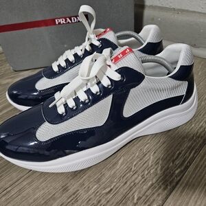 Prada Men's Navy and White Sneakers